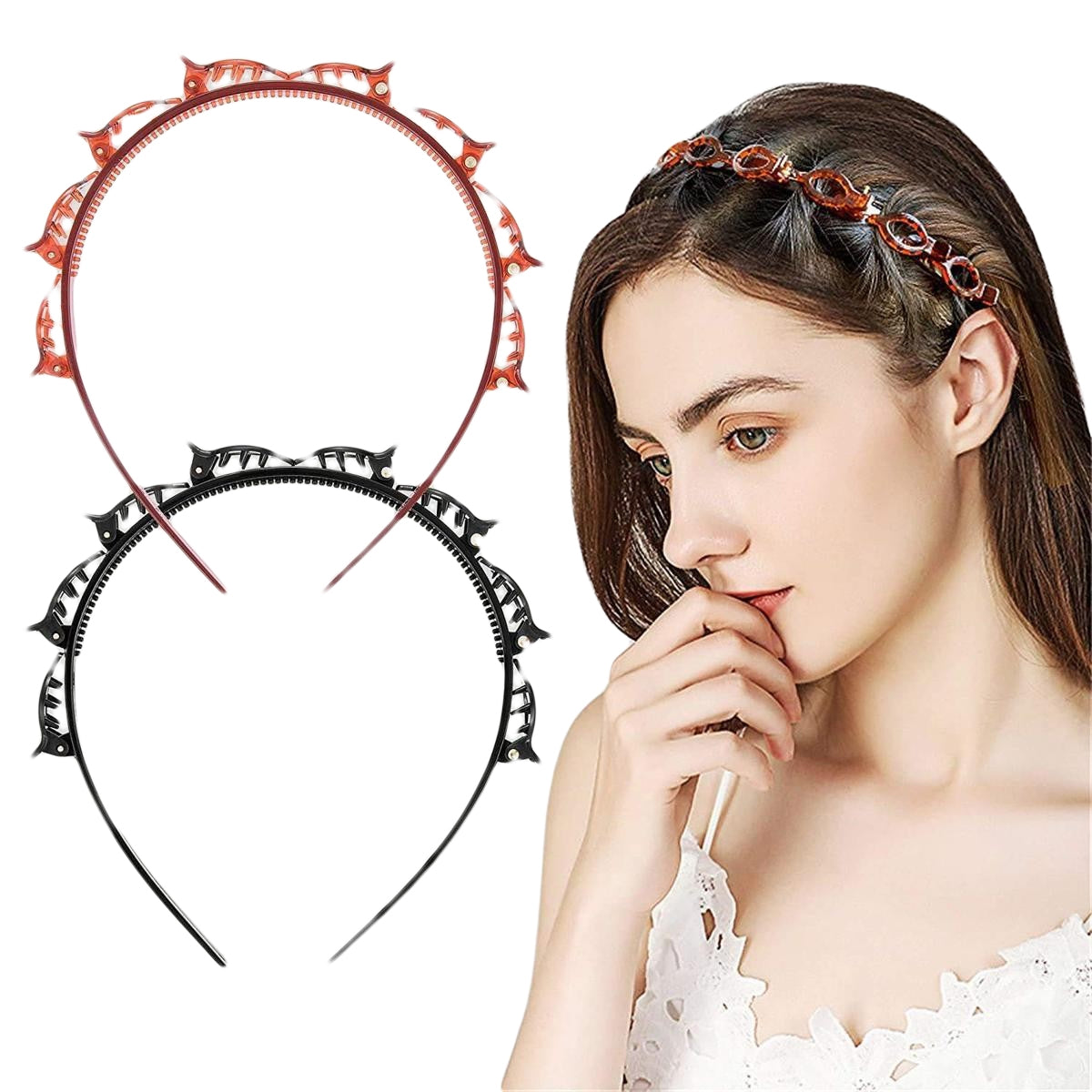 Black Braider Hair Style Twister Hair Band Non Slip Hairband Brown Double Hairstyle Hair Pin Clip Hair Styling New Fashion Hair Bands Women Girls Hair Accessories Hair Hoop Double Layer Band Twist Plait Clip Front Hair Clips Headband Beauty Tool