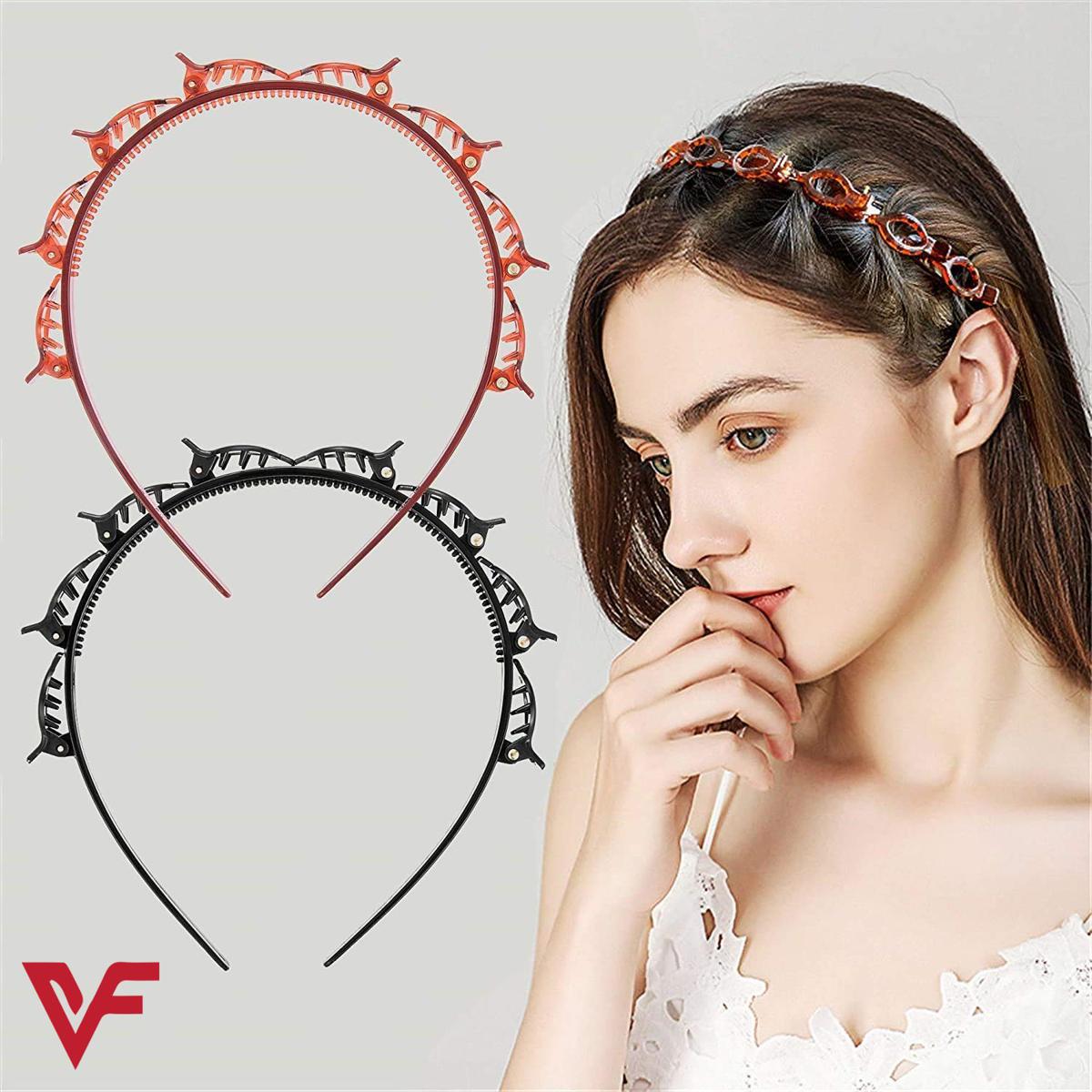 Black Braider Hair Style Twister Hair Band Non Slip Hairband Brown Double Hairstyle Hair Pin Clip Hair Styling New Fashion Hair Bands Women Girls Hair Accessories Hair Hoop Double Layer Band Twist Plait Clip Front Hair Clips Headband Beauty Tool