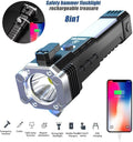 3w Rechargeable Led Flashlight And Power Bank , Most Powerful Portable Led Torch, Super Bright, Waterproof Torch Light With Hanging Magnet And Safety Window Breaking Hammer & Seat Belt Cutter For Camping, Hiking, Outdoor Emergency