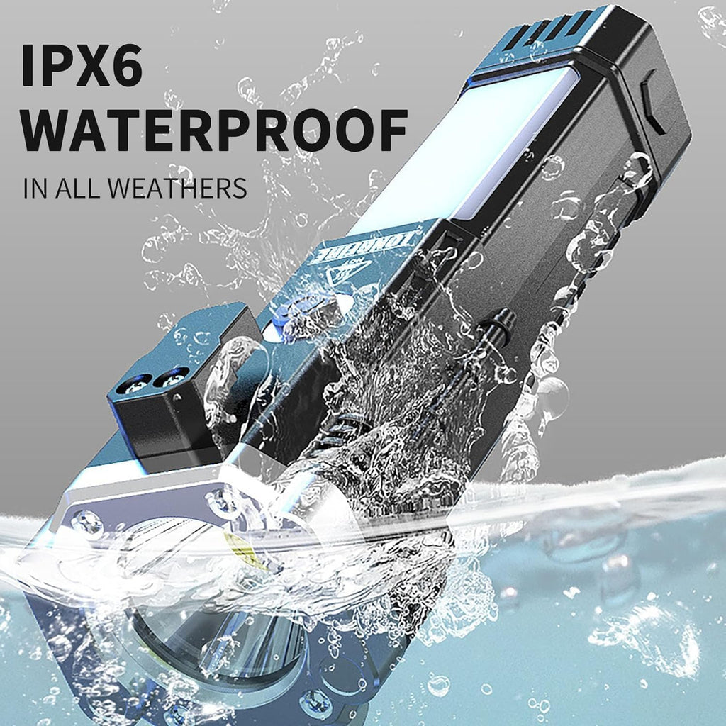 3w Rechargeable Led Flashlight And Power Bank , Most Powerful Portable Led Torch, Super Bright, Waterproof Torch Light With Hanging Magnet And Safety Window Breaking Hammer & Seat Belt Cutter For Camping, Hiking, Outdoor Emergency