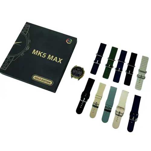 MK5 Max Smart Watch Golden Edition with 10 Interchangeable Straps | AMOLED Display, Bluetooth Calling, Fitness & Health Tracker Smartwatch for Men & Women