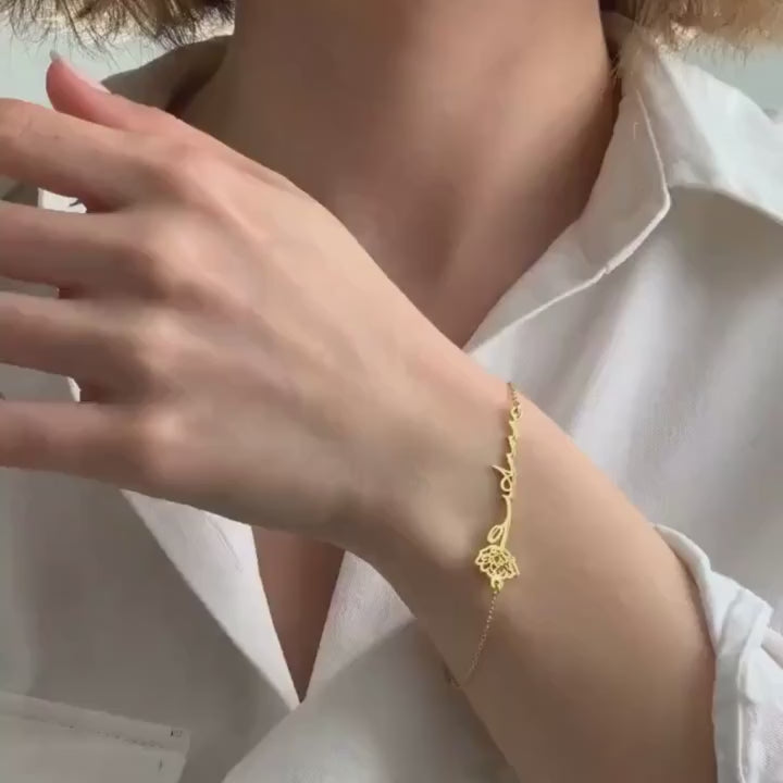 Birth Flower Signature Name Bracelet