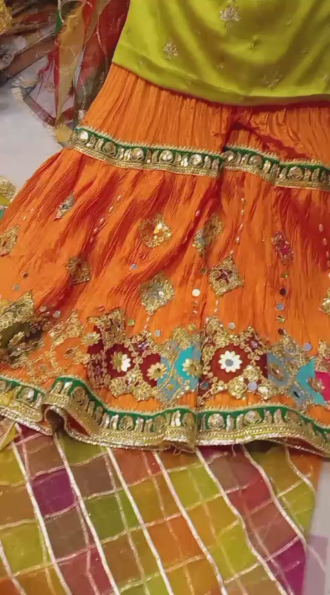 MEHNDI KA JORA-MUSTARD YELLOW AND ORANGE 3PC SUIT