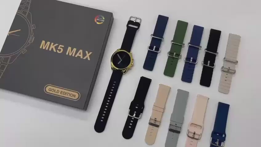 MK5 Max Smart Watch Golden Edition with 10 Interchangeable Straps | AMOLED Display, Bluetooth Calling, Fitness & Health Tracker Smartwatch for Men & Women